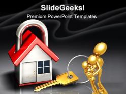 House lock and key security powerpoint backgrounds and templates 1210