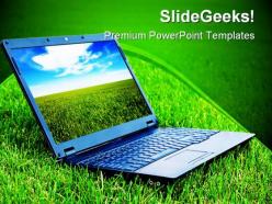 Laptop on grass computer powerpoint templates and powerpoint backgrounds 0211