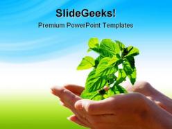 Leaf in hands environment powerpoint templates and powerpoint backgrounds 0711