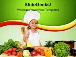 Little chef with vegetables food powerpoint templates and powerpoint backgrounds 0311