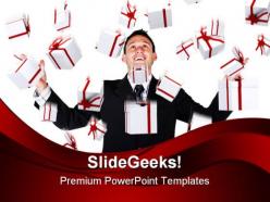 Man with gifts falling business powerpoint background and template 1210