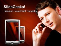 Man with mobile technology powerpoint templates and powerpoint backgrounds 0111