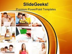 People with laptop computer powerpoint templates and powerpoint backgrounds 0911