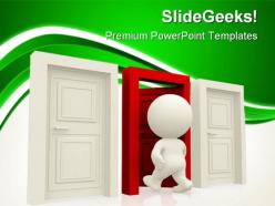 Person entering a door metaphor powerpoint templates and powerpoint backgrounds 0411