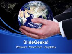 Person holding earth globe powerpoint templates and powerpoint backgrounds 0411
