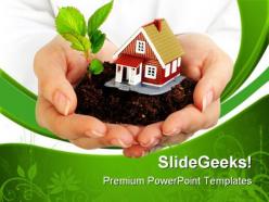 Plant and home in hands nature powerpoint templates and powerpoint backgrounds 0611