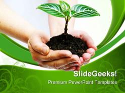 Plant in hands environment powerpoint templates and powerpoint backgrounds 0611