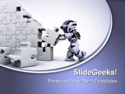 Robot Solving Jigsaw Puzzle Business PowerPoint Templates And PowerPoint Backgrounds 0711