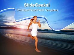 Running woman beach powerpoint templates and powerpoint backgrounds 0611