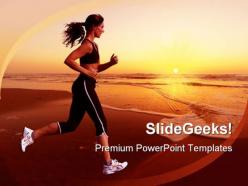 Running woman sunset beach powerpoint templates and powerpoint backgrounds 0311