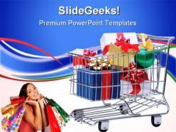 Shopping cart with presents sales powerpoint templates and powerpoint backgrounds 0711
