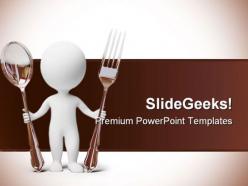 Small people fork and spoon food powerpoint backgrounds and templates 0111