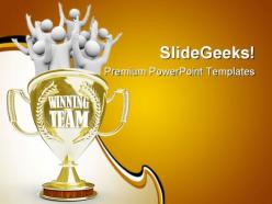 Team members cheering success powerpoint templates and powerpoint backgrounds 0311