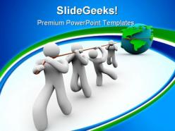 Team pulling the world business powerpoint templates and powerpoint backgrounds 0811