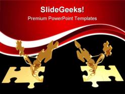 Teamwork putting puzzle shapes powerpoint templates and powerpoint backgrounds 0811