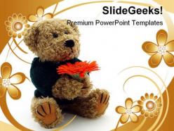 Teddy Bear With Flower Children PowerPoint Templates And PowerPoint Backgrounds 0511