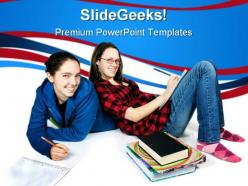 Teen girls doing homework education powerpoint templates and powerpoint backgrounds 0311