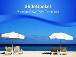 Two white umbrellas beach powerpoint templates and powerpoint backgrounds 0811