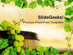 Wine barrel with grapes food powerpoint templates and powerpoint backgrounds 0211