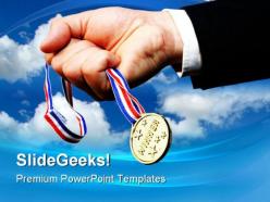 Winner holding prize business powerpoint templates and powerpoint backgrounds 0411
