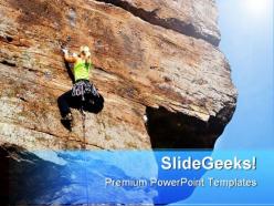Woman climbing rock vacation powerpoint templates and powerpoint backgrounds 0811