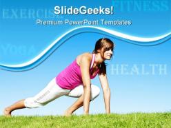 Woman fitness and stretching health powerpoint templates and powerpoint backgrounds 0411