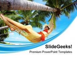 Woman in hammock beach powerpoint templates and powerpoint backgrounds 0411