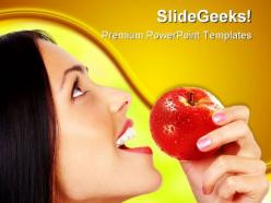Woman With Apple Health PowerPoint Templates And PowerPoint Backgrounds 0711