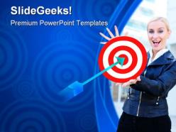Woman with target business powerpoint templates and powerpoint backgrounds 0611