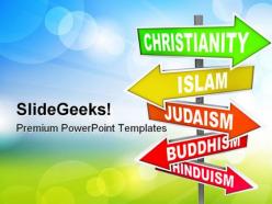 World religions signpost metaphor powerpoint templates and powerpoint backgrounds 0811