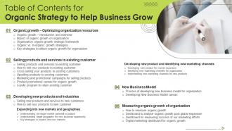 Q280 Table Of Contents For Organic Strategy To Help Business Grow Ppt Slides Outline