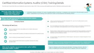 Q307 IT Professionals Certification Collection Certified Information Systems Auditor CISA Training Details