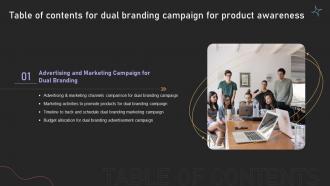 Q375 Table Of Contents For Dual Branding Campaign For Product Awareness