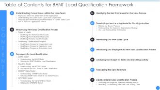 Q78 Table Of Contents For Bant Lead Qualification Framework