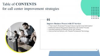 Q912 Table Of Contents For Call Center Improvement Strategies Ppt Slides Tips
