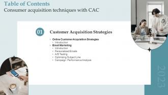 Q934 Table Of Contents Consumer Acquisition Techniques With CAC