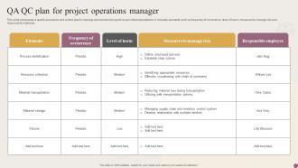 QA QC Plan For Project Operations Manager