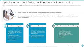 Qa transformation improved product quality user satisfaction optimize automated testing
