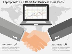 Qe laptop with line chart and business deal icons flat powerpoint design