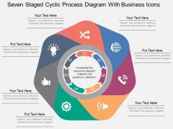 Qh seven staged cyclic process diagram with business icons flat powerpoint design