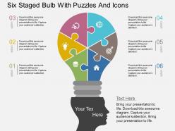 Qk six staged bulb with puzzles and icons flat powerpoint design