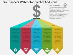 Qo five banners with dollar symbol and icons flat powerpoint design