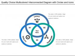 Quality choice multicolored interconnected diagram with circles and icons