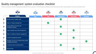 Quality Management System Evaluation Checklist Quality Improvement Tactics Strategy SS V