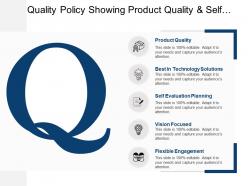 Quality policy showing product quality and self evaluation planning