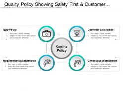Quality policy showing safety first and customer satisfaction