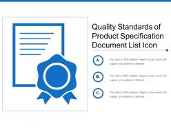 Quality standards of product specification document list icon