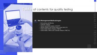 Quality Testing Table Of Contents Ppt Powerpoint Presentation Styles Layout Ideas