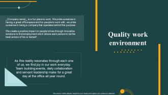 Quality Work Environment Employee Handbook Template Ppt Professional Introduction