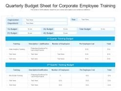 Quarterly budget sheet for corporate employee training